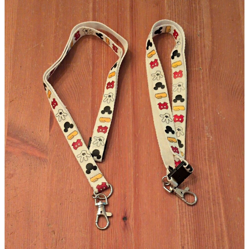 Set Of 2 Disney Mickey Mouse Icon Lanyard Strap wSwivel Clip Hooks, White 16in